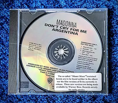 $59.95 • Buy Madonna Promo Cd Don't Cry For Me Argentina Rare Hype Sticker Us 1996 Evita