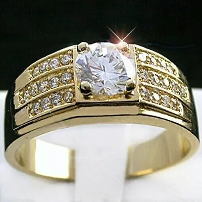 3Ct Lab Created Diamond Cluster Men's Wedding Band Ring 14K Yellow Gold Plated • $159.99