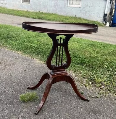 Antique MERSMAN Lyre Side Table - Oval - Harp Base  • $350