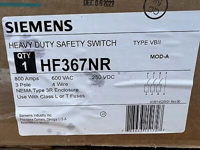 HF367NR Siemens 800 Amp 600V 3P4W Fusible Nema 3R Outdoor Rated Disconnect Fuse • $8500
