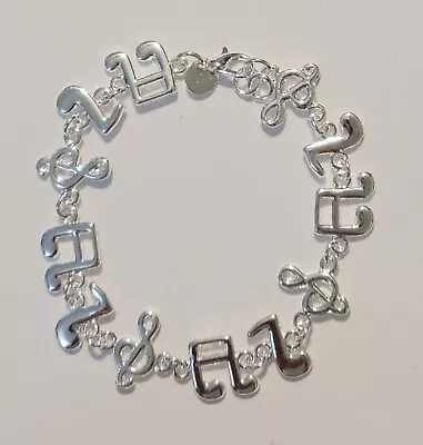 Musical Notes Bracelet Bright Silver Music Choir Band Teacher 8  Great Gift! • $8