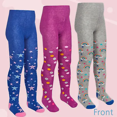 3 Pairs Girls Tights Novelty Spotty Multi Colours Patterned Cotton Rich Knitted • £9.99