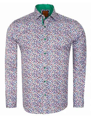 Brand New Men's Makrom Floral Flower Printed Long Sleeve Shirt Sl6611 - Green • £27.99