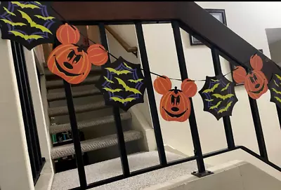 NEW Disney Mickey Mouse Pumpkin Orange Black Halloween Garland Banner Bats Set • $11.99