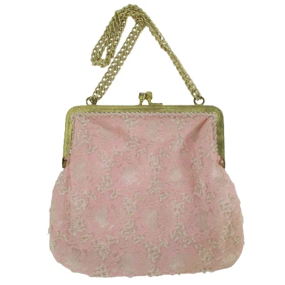 $22.48 • Buy Vintage Pink Lace Beaded Handbag Evening Purse Pearl Floral Pearl Kiss Lock Gold