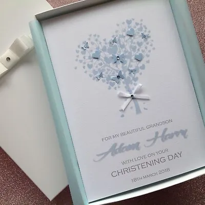 £3.75 • Buy Personalised Christening Baptism Card Heart Boy GIFT BOX / ENVELOPE / GIFT CARD
