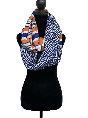 Mud Pie Gameday Infinity Scarf Navy Tangerine Geometric Print Lightweight NWT • $11.99