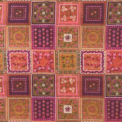 Vintage Thin Woven Multicolor Mod Faux Patchwork Floral Fabric 114x44” • $69.99