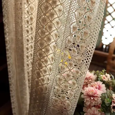 Boho Curtains For Living Room Vintage Handmade Crochet Farmhouse Hollow Out K... • $42.74