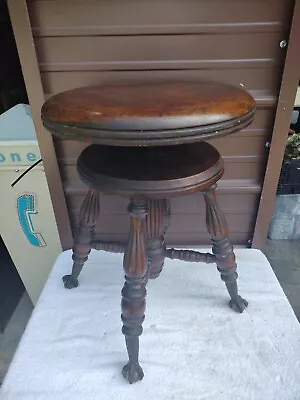 $65 • Buy Antique VICTORIAN Style OAK Chas Parker BALL & CLAW Foot PIANO / ORGAN Old STOOL