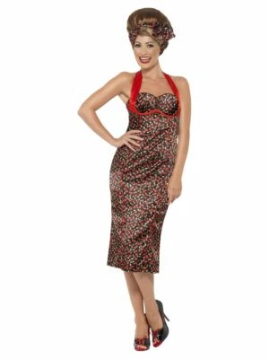 Smiffy's Rockabilly Cherry 50s Rock & Roll Pin UP Fancy Dress Costume - LARGE • £17.99