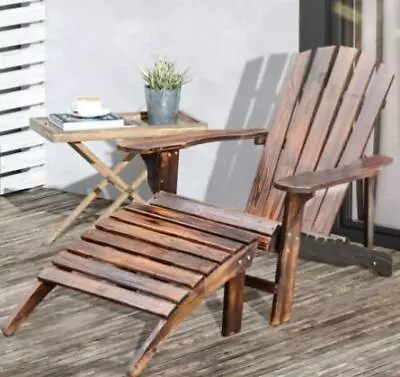 Wooden Adirondack Chair Weather Resistant Patio Lawn Chair Ottoman Furniture • $98.99