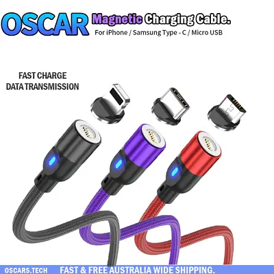Magnetic Mobile Phone Cable Car Charger Micro USB/iPhone/USB-C/Type-C Samsung 2M • $9.95