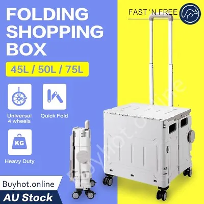 Folding Shopping Cart Trolley Crate Grocery Storage Rolling Wheels 45L 50L 75L • $89.95