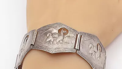 PERU 925 Sterling Silver - Vintage Alpaca Panel Hinge Chain Bracelet - BT3418 • $111.99