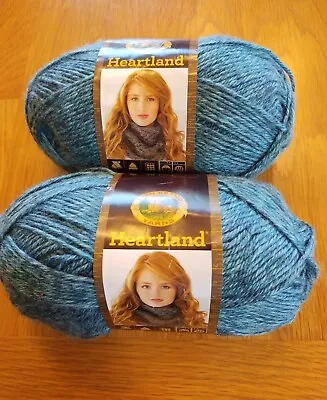 2 VTG  Lion Brand Yarn Heartland. 100% Acrylic Glacier Bay 5oz Teal Blue Skeins • $14.99