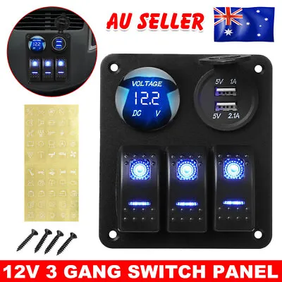 Car 12V Switch Panel 3 Gang Control Inline Fuse Box USB ON-OFF Toggle Voltmeter • $26.95