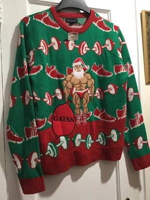$15.99 • Buy Blizzard Bay Mens Fitness Pumping Iron Santa Crewneck Sweater,Red Green Sz M NEW