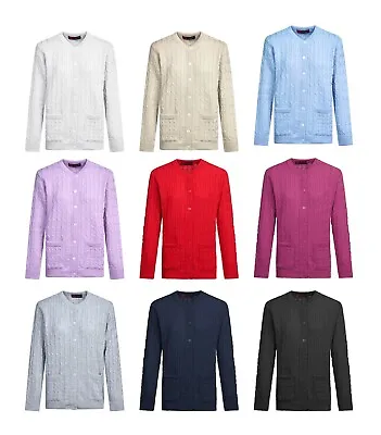 Women Ladies Knitted Long Sleeve Button With Pocket Hip Length Cardigans S To XL • £14.95