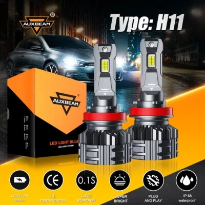 AUXBEAM H11 H8 H9 LED Headlight Bulbs 6500K 24000LM White High/Low Beam Globes • $79.99