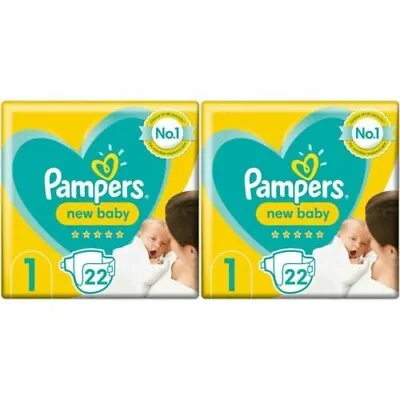 2 X 22 (Total 44) Pampers New Baby Nappies - Size 1 - 2kg-5kg - Carry Pack • £9.99
