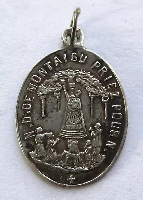 Vintage Antique French Hallmark Sterling Silver Religious Medal Charm Montaigu • $15.99