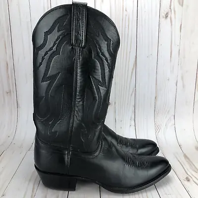 Lucchese 2000 Western Boots Cowboy R Toe Pull On Black Leather Mens Size 9.5D • $200