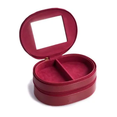 Red Leather Two Level Jewelry Case With Mirror Zipper Closures And Soft Velour  • $54.95