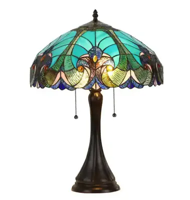 Lamp Tiffany Victorian Style Table Stained Glass Vintage Shade Light Desk Blue • $142.93