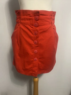 $11.92 • Buy Zara Trf Collection Red Paperbag Skirt With Belt Loops And Front Buttons Size M