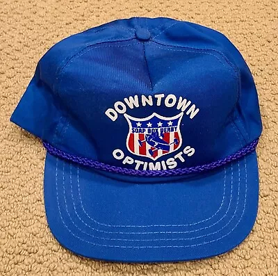 Vintage DOWNTOWN OPTIMIST SOAP BOX DERBY Columbia MO Blue Strapback Hat Cap • $7.99