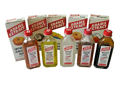 5 Vintage Adams Extract Flavorings Bottles & Boxes Retro Kitchen Display VGC  • $14