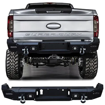 For 2017-2023 F250 F350 Steel Rear Bumper With D-rings And Aluminum LED Lights • $699.99