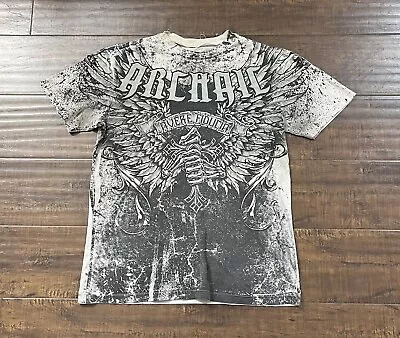 Archaic Affliction AOP Vtg White Medium T-Shirt Achilles Wings Cross Goth Cyber • $29.99