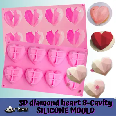 £3.69 • Buy 3D Silicone Heart Diamond Shape Mould Geometric Cake Baking Mold Chocolate Decor