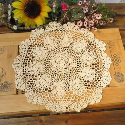 Vintage Hand Crochet Lace Doily Round Table Topper Mats Flower Tablecloth 20   • $8.08