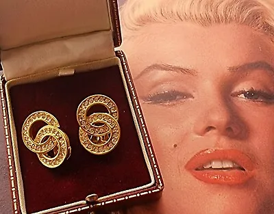 £9.99 • Buy VINTAGE EARRINGS 1960s CLIP ON DOUBLE CIRCLE RUNWAY SIGNED COSTUME  JEWELLERY 