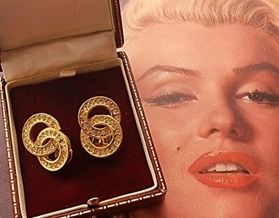 £9.99 • Buy VINTAGE EARRINGS 1960s CLIP ON DOUBLE CIRCLE RUNWAY SIGNED COSTUME  JEWELLERY 