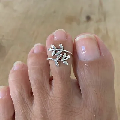 925 Sterling Silver Plated Adjustable Leaf Shape Toe Foot Ring For Women • $10.56