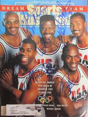 Sports Illustrated 92 US Dream Team Cover Signed Jordan Magic Bird Malone Ewing • $999