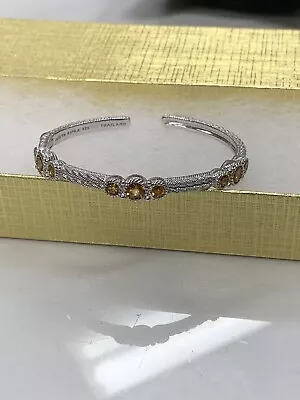 Judith Ripka Sterling Silver Citrine Diamonique CZ Hinged Cuff Bracelet • $32