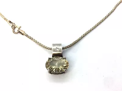 Signed Smokey Quartz Crystal Sterling Silver Necklace Pendant W Chain  • $29.98