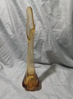 Vintage MCM Viking Glass Epic Drape 16” Swung Vase Amber Stunning • $125