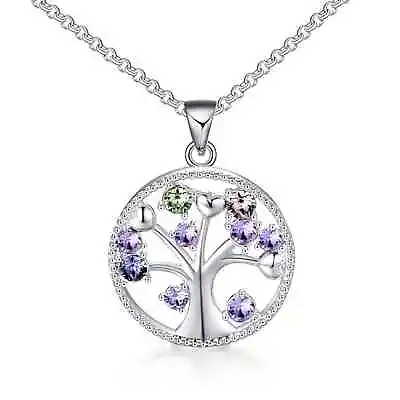 Silver Plated Chakra Tree Of Life Necklace Created With Zircondia® Crystals • £9.99