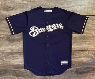 Majestic Milwaukee Brewers #73 MLB Baseball Jersey STITCHED Navy Men's Medium M • $29.99