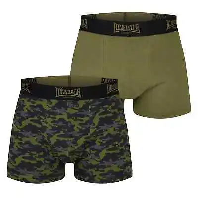 Mens Black Camo Khaki 2 Pack Lonsdale Boxer Shorts Trunks Underwear • £13.49