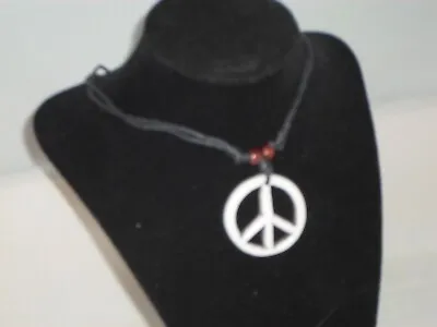 White Peace Sign Necklace Imitation Yak Bone Zen Beach Adjustable          T13-2 • $9.25