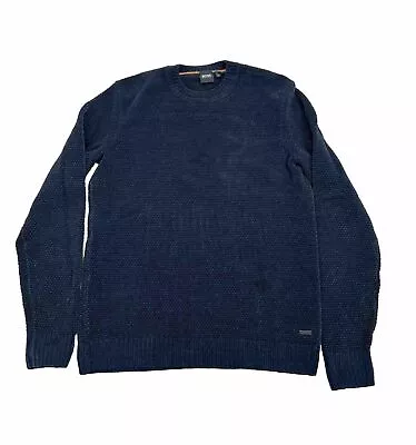 Boss By Hugo Boss Mens Sz M Textured Sweater Blue Cotton Blend Soft • $29.99