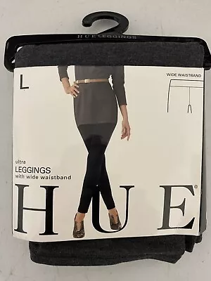 HUE Ultra Leggings Wide Waistband Cotton Spandex Color Graphite Heather Size L • $14.99