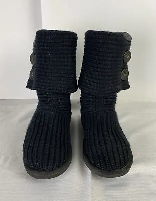 UGG Women’s Mid Height Or Tall Black Cardy Boots Knit Sweater Size 8 • $17.99